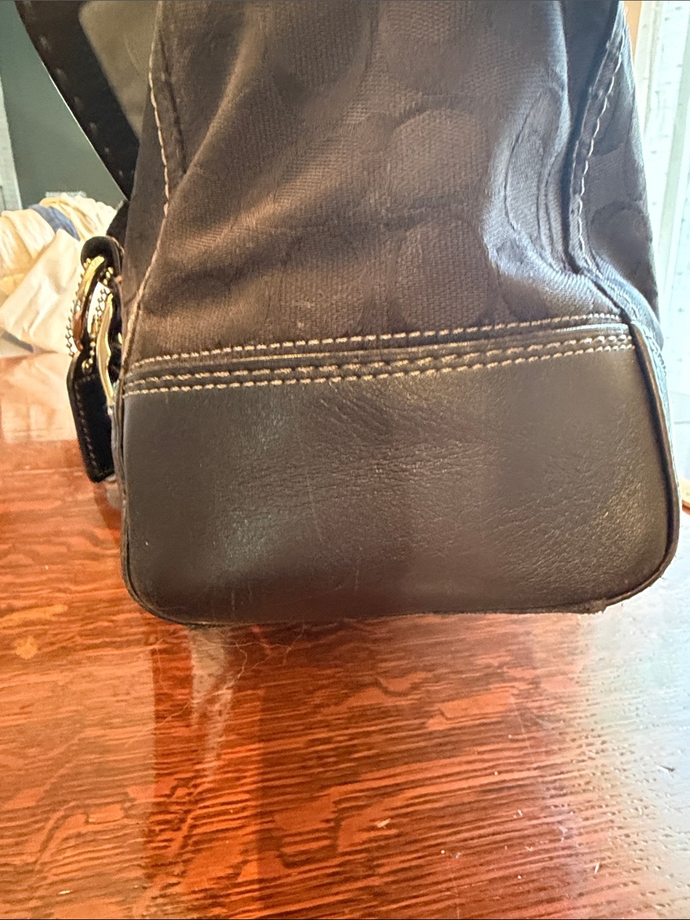 Coach Signature Hampton Flap Satchel Shoulder Bag Black Canvas - Picture 9 of 16